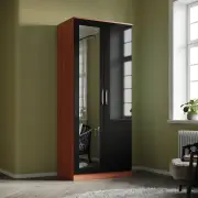 2 Door Wardrobe With Mirror High Gloss Large Storage Cupboard Furniture, Black & Red