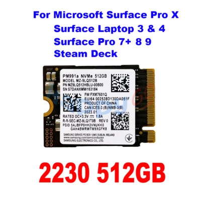 SAMSUNG PM991a M.2 2230 SSD 512GB NVMe PCIe 3x4 For Microsoft Surface Pro 7+ 8 9