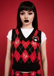 [Dolls Kill x Emily The Strange] Get Lost Argyle Sweater Vest