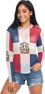 [RPLIFE] Flag Dominican Republic Mesh Long Sleeve, See Through Sleeve Tops for Women S-XXL