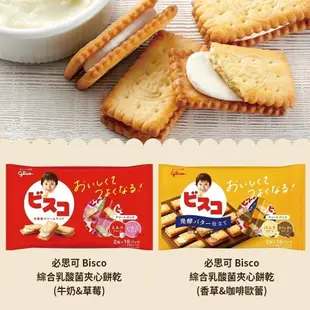 【Glico 格力高】Bisco必思可 綜合乳酸菌夾心餅乾 袋裝(牛奶&草莓)