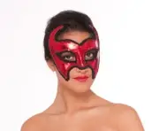 RED DEVIL HALF MASK WITH ELASTIC & SEQUINS HALLOWEEN COSTUME ACCESSORY