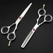 Hair Cutting, 5.5 Inch Professional Red Gem Haircut Scissor Thinning Barber Cutting Shears Hairdresser Set
