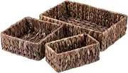 3-Piece Wicker Basket Set – Handwoven Storage Organizer (Large & Small)(Brown)