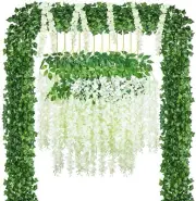 12PCS Artificial Wisteria/Ivy Garland Fake Leaf Plants Vine for Wedding Decor