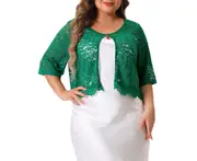 Agnes Orinda Plus Size Floral Sheer Lace BoleroShrug Green