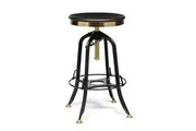 Industrial Wooden Height Adjustable Swivel Bar Stool - Gold Black