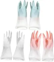 ETHZZLE Rubber Household Bowl Cleaning Gloves 3 Sets Waterproof Laundry Gloves Easy On/Off Kitchen Gloves Hand Protective Mitts for Laundry Dishwasher Gloves Random Color