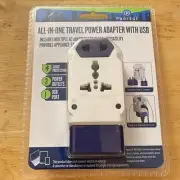 Protege Global All-in-One Travel Power Adaptor USB Surge Protector AC Outlets