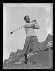 Thomas Howard playing golf with a wood club, NSW, 1930 Australia Old Photo