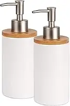 2Pcs Ceramic Dish Soap Hand Soap Dispenser, 400ml Hand Soap Dispenser Set Kitchen Decorative Pump Jar Dispenser Refillable Liquid Wash Dispenser Bottle for Bathroom, Countertop, Kitchen (White)
