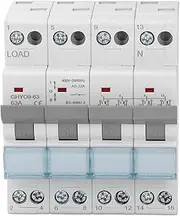 Interlock Circuit Breaker Manual Transfer Switch, 4P 63A DIN Rail Mount RV Transfer Switch for RV,Generator, Power Systems, Industrial, Three Color Indicator