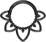 [Pierced Owl] 16GA ASTM F-136 Implant Grade Titanium Heart Filigree and Beaded Ball Hinged Segment Ring