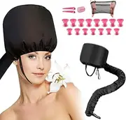 Portable Bonnet Hood Hair Dryer Attachment for Women,Soft Adjustable Hair Dryer Hooded Deep Conditioning Mask Cap with 15 Silicone Hair Curlers Rollers,for Drying,Styling,Curling