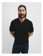 [Country Road] Verified Australian Merino Rib Zip Knit Polo in Black