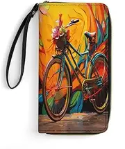 [BFGWK] Large Wallet Novelty Colorful Bicycle Printing Long Wallet With Zipper Leather Wallet Suitable For Both Men And Women, style, 19.7x10.5cm