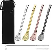 4 Pcs Premium Spoons Bombillas Yerba Mate Straw, SENHAI Drinking Stirring Spoon Head Filter Straws with 2 Cleaning Brushes- 6.1", 4 Colors