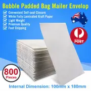 800 Pcs 100x180mm Bubble Padded Bag Mailer White Plain Kraft Cushion Envelope