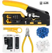 RJ45 Crimp Tool Kit, All-In-One Ethernet Crimper Cat5 Cat6 Cat7 Crimping Tool wi