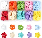 Resin Flower 2 Hole Buttons 200PCS Mixed Round for Sewing Crafting - Colorful Assorted With Plastic Storage Box