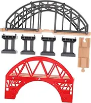 Assemble Your Own Train Track Layout 2pcs Wooden Train Bridge Craft Model Railway Sets for Children