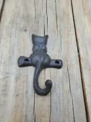Cast Iron 4" Single Rustic Brown Cat Kitty Coat Hat Key Purse Bag Hook Rack Hang