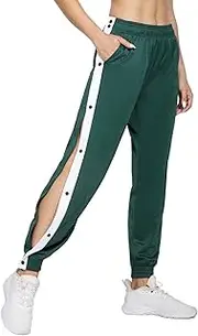 [Generic] Women's Tear Away Pants Side Split Snap Button Sweatpants Joggers Wide Leg Elastic Waist Active Pants with Pockets
