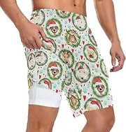 [ZZXXB] Merry Christmas Puppy Dog Athletic Shorts for Men with Pockets 2 in 1 Quick Dry Running Shorts S-3XL