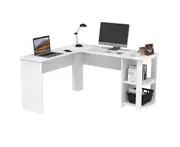 Advwin Corner Desk L-shaped Computer Desk Study Office Workstation with Storage Bookshelf White