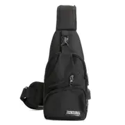 Men USB Charging Shoulder Chest Bag Sling Backpack Waterproof Sports Travel Pouch STYLE2BLACK COLOR