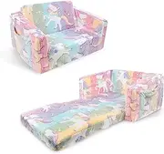 DILIMI Kids Couch, 2-in-1 Toddler Couch Sofa, Comfy Toddler Chair Kids Sofa for Boys Girls, Convertible Sofa Bed to Lounger, Glow in The Dark 1 Seat, Unicorn
