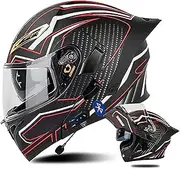 Flip Up Modular Motorcycle Bluetooth Helmet, DOT/ECE Approved Full Face Motorbike Helmet, Lightweight Ventilation Design, with Built-in Dual Speaker, for Adult Men and Women E,L=59-60CM