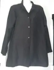 Eileen Fisher Silk Linen Satin Black Jacket Small S Coat Duster Lagenlook NWT