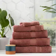 5pc Renee Taylor Stella Hand/Bath Towel/Mat Set Soft Bamboo Cotton 650 GSM Brick