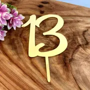 Acrylic Gold Age 13 Birthday Cake Topper