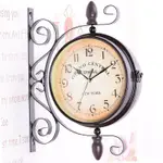 全網最低價⚡️雙面掛鐘 歐式鐵藝雙面 掛鐘 創意美式兩面掛錶現代簡約客廳復古著飾雙面 掛鐘