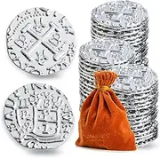 Metal Pirate Coins, Prefdo 100PCS Silver Treasure Coin Set Spanish Doubloon Replicas Fantasy Metal Coins Pirate Gold Coins Tokens for Board Games Pirate Party Cosplay, 1.18in