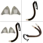 Cosplay Anime Fluffy Plush Two Long Cat Tail Cat Ear Hairpin Costume Props 1x