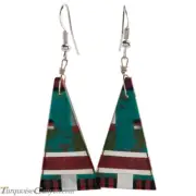 Santo Domingo Turquoise Coral and Shell Inlay Earrings by Coriz SKU226428