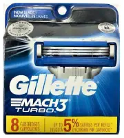 Gillette Mach3 Turbo Razor Blade Cartridges. 8 Count