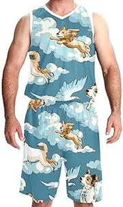 [KQNZT] Basketball Jersey for Men, Custom Basketball Jersey, Men's Lightweight Rec Tanks, Sky Cloud Cartoon Dogs Lovely Animal