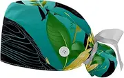 [YTYVAGT] 2-Pc,Gourd-Shaped Working Cap,Fisherman Hat with Buttons and Cotton Sweatband,Crow Bird Feather Leaves