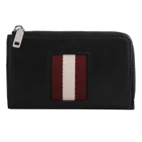 在飛比找Yahoo奇摩購物中心優惠-BALLY Bord 紅白織帶光滑皮革L型拉鍊卡夾/零錢包(