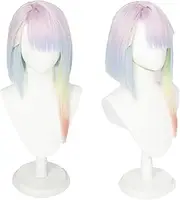 Halloween Wig Cosplay Anime Cyberpunk Edgerunners Lucy Cos Role Playing Pink Blue Yellow Gradient Women's Costume Hair Wigs for Women Girls Party Daily Wear