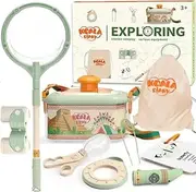 Bug Catcher kit for Kids Outdoor Explorer Kit with Insect Box,Binoculars, Magnifying Glass, Net, Tweezers, Clamp, Whistle, Bag Educational Toy for 3+ Years Old Boys Girls