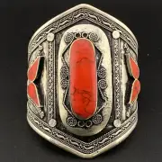 Eye catching Hand Carved Afghan Traditional Beautiful Coral Handmade Bangle Cuff