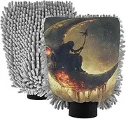 XYMZR Absorbent Microfiber Car Wash Mitt Grim Rapper Moon Gothic, Funny Cute Anime Scratch Free for Cars Cleaning, Home Cleaning Mitts, 2 Pack, 10.24” L x 7.09” W