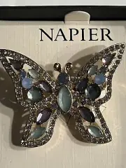 Napier Vintage Blue/Teal/Purple Rhinestones Butterfly Brooch/Pin NIB