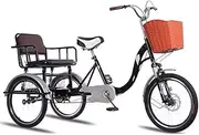Tricycle Rickshaw for Adult,Mobility Tricycle with Pedals,3 Wheels Bicycle,Hydraulic Front Fork,Back seat with Belt and Shock Absorber Springs,Tandem Trike,Cruiser Bike