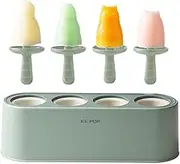 Popsicle Molds 4 Pieces, Silicone Popsicle Molds Cartoon Shape, Baby Popsicle Molds BPA Free, Reusable Popsicle Molds for toddlers, Making Popsicles and Ice Cream (Green)